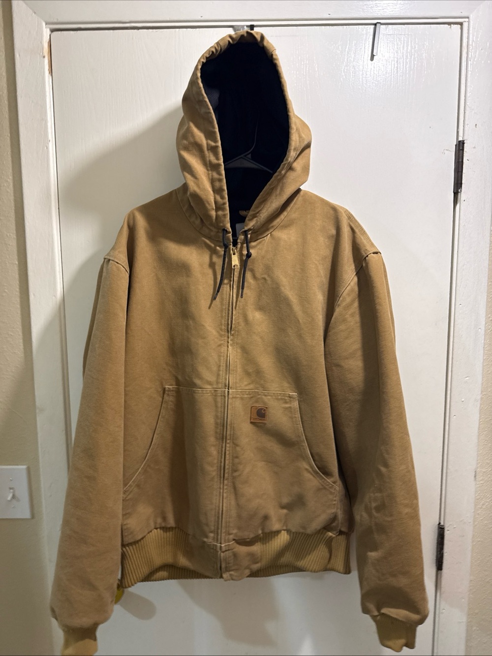 Vintage Y2K Carhartt Brown Zip-Up Hooded Work Jacket large mesh lined j168